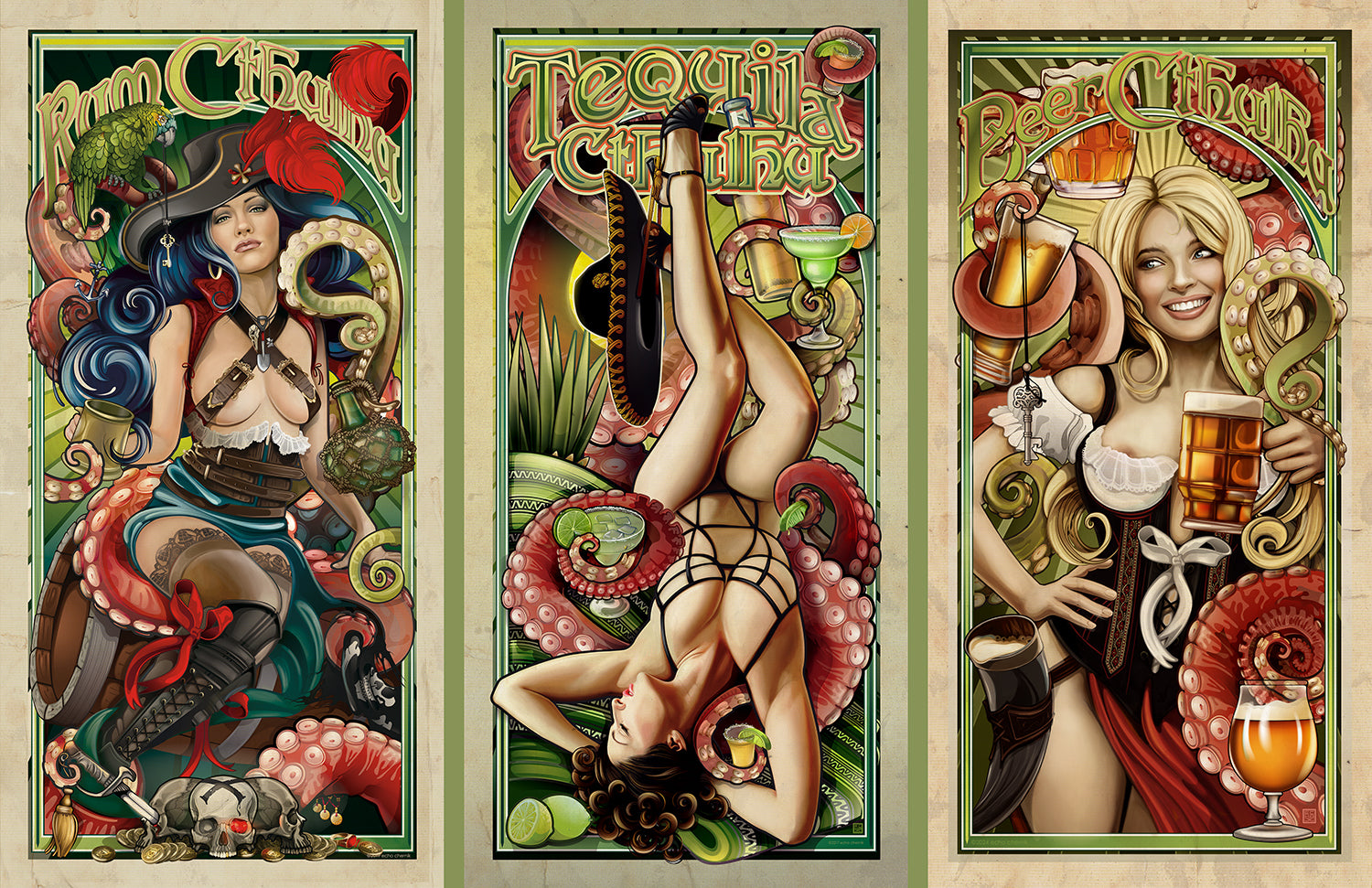 "Liquor Cthulhus" (Set of 3 Prints)